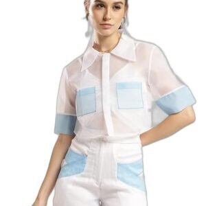 Sheer Organza Crop Top – V-Neck, Sleeveless, Regular Fit, Western Style, Office & Casual Wear