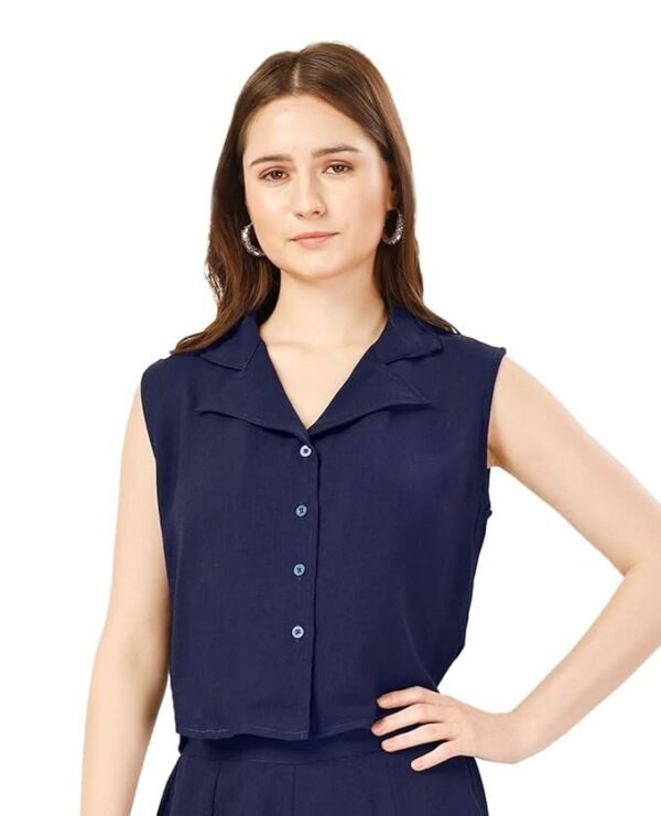 Solid Button Front Top – Casual Wear