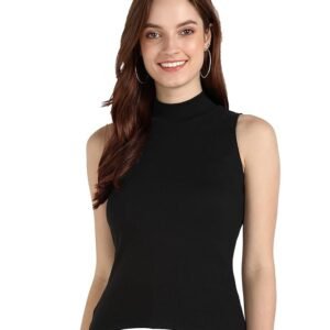 Solid Black Sleeveless Cotton Tank Top - Casual Wear