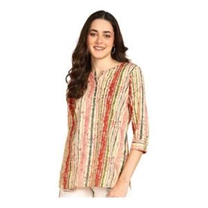 Floral Printed Cotton Short Kurti with Mandarin Collar - Office Wear