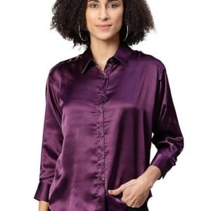 IVES Women's Setin 3/4 Sleeve Collared | A-Line Solid Regular Fit Shirt Top (Purple)