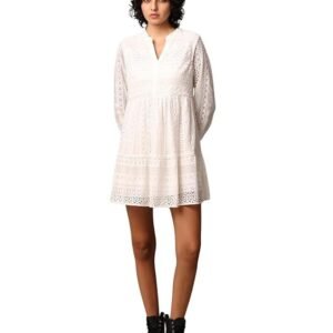 ONLY Lace Mandarin Collar A-Line Mini Dress