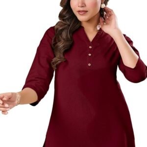 Janasya Women's Cotton Plain A-Line Top with 3/4 Sleeve, Side Slit Perfect for Casual Wear