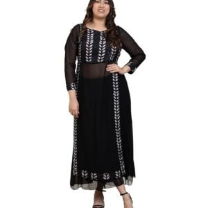 DEEBACO Emroidered Print Rayon Kurti & Georgette Palazzo Indo Western Plus Size Co-Ord Set for Women's|Boat Neck Full Sleeves|Ladies Party Outfits Summer Collection Stylish Fusion Wear