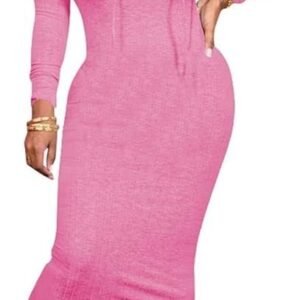 Dezraia Long Sleeve Bodycon Maxi Dress for Women One Piece Hoodie Sweatshirt Dresses