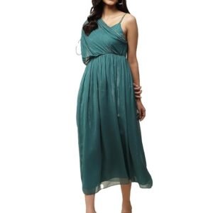Aarke Ritu Kumar Green Solid Drape Style Long Dress