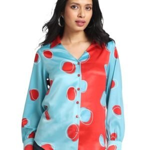 SHAYE Blue Spread Collar Printed Long Sleeves Casual Shirts for Women