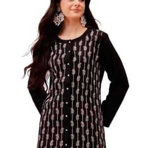Ada Hand Embroidered Lucknowi Chikankari Cotton Straight Short Top Kurti Shirt for Women A911488