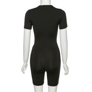 Licogel Women Short Sports Jumpsuit Slimming Fashion Solid Color Lightweight Athletic Bodysuit with Zipper Elastic Fashion Lightweight