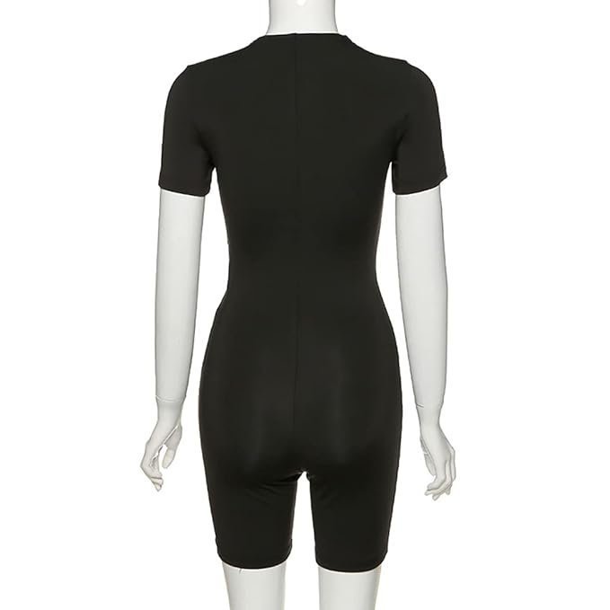 Licogel Women Short Sports Jumpsuit Slimming Fashion Solid Color Lightweight Athletic Bodysuit with Zipper Elastic Fashion Lightweight