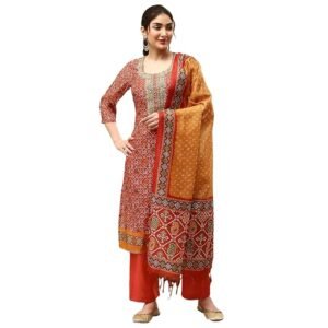BIBA Women Red Chanderi Machine Embroidered