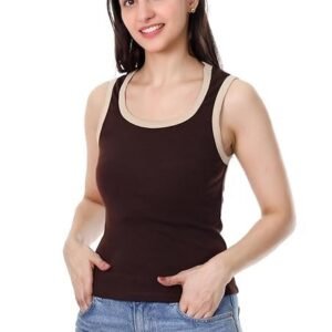 Women's Cotton Sleeveless Tank Top – Brown, | Casual Round Neck Vest for Summer Wear