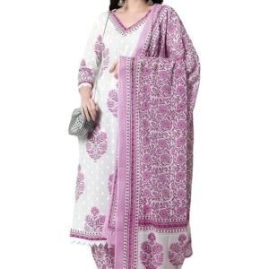Arayna Women's Cotton Printed Floral Straight Kurta with Palazzo Pants and Dupatta