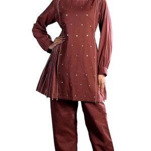 Avaan Cotton Cord Set Dress for Women, Cord Dress for Women Stylish, Rust Color Dress for Women, Straight Tunic with Trousers