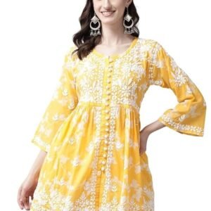 Ada Hand Embroidered Lucknow Chikankari Cotton Blend Floral Short Kurti Regular Fit Top Tunic For Women A911265