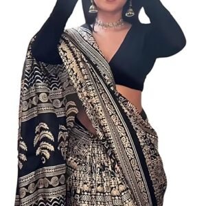 EthnicJunction Women's Silk Cotton Kalamkari Print Saree