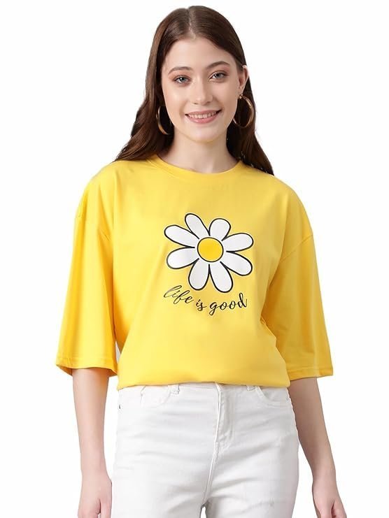 KOTTY Women’s Solid Slim Fit T-Shirt – Classic Round Neck, Stretchable Cotton Tee