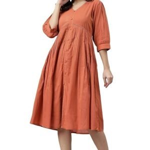 Janasya Women's Fit and Flare Knee Length Dress