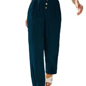 TOPLOT Women Casual Slanted Pocket Elastic Waist Tapered Pants