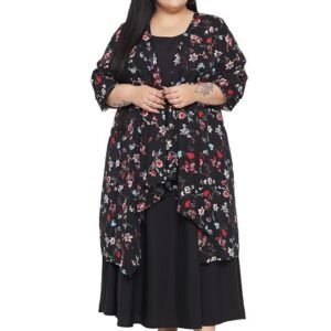 Indietoga Women's Plus Sizes Solid Long Maxi Dress with Floral Printed Shrug (Fit and Flare 2XL to 10XL)