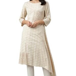 W for Woman Women's Rayon Asymmetric Paisley Print Kurta in Boat Neck