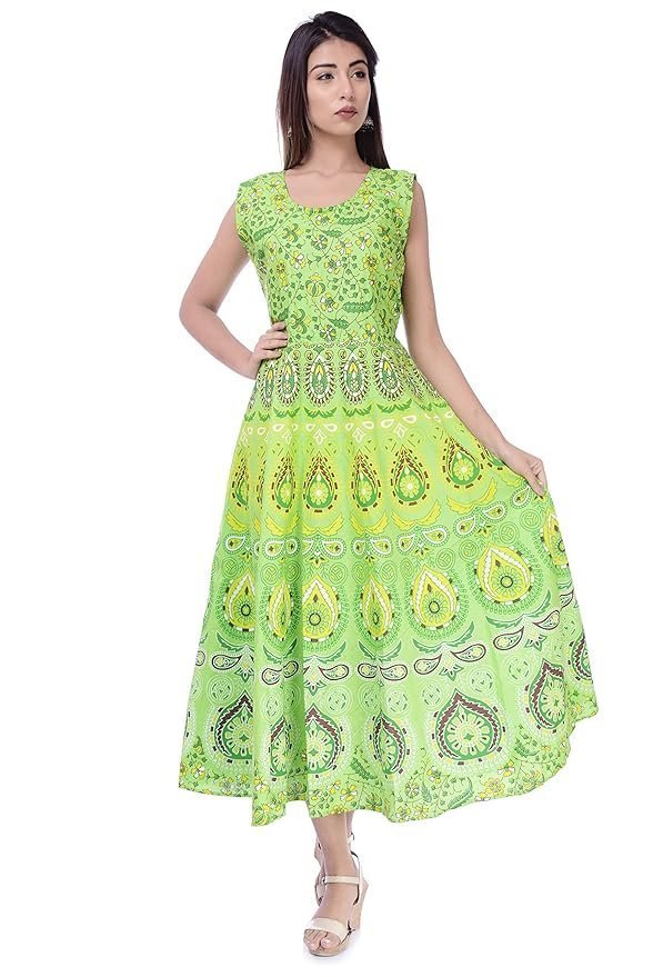 Kuruti B sheets Brand Women's Designer Midi-Dress Rajasthani Traditional Cotton Printed Dress