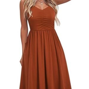 YATHON Casual Dresses for Women Sleeveless Cotton Summer Beach Dress A Line Spaghetti Strap Sundresses with Pockets