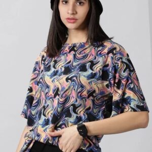 Women Printed Round Neck Pure Cotton Multicolor T-Shirt