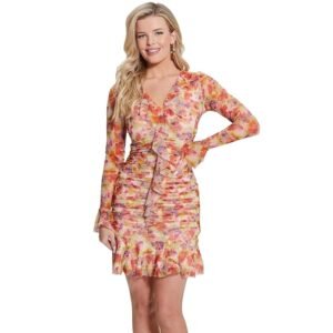 GUESS Women Multi-Color Printed V-Neck Full Sleeves A-Line Dress