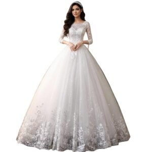 GOWNLINK White Full Stitched with Layers Christian Wedding Catholic Wedding White Ball Gown Wedding Dress in White Frock Women with Extra Sleeves Sleeves (GLGF051B) India