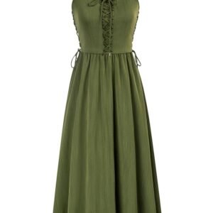 Brand: SCARLET DARKNESS Scarlet Darkness Women Renaissance Summer Midi Dress Cottagecore Sleeveless Sweetheart Lace Up Dress, Green, Small