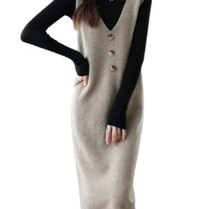 Green Tea Women's Knit Vest Dress, Autumn and Winter, Sleeveless,