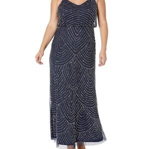 Adrianna Papell Women's Long Beaded Blouson Gown