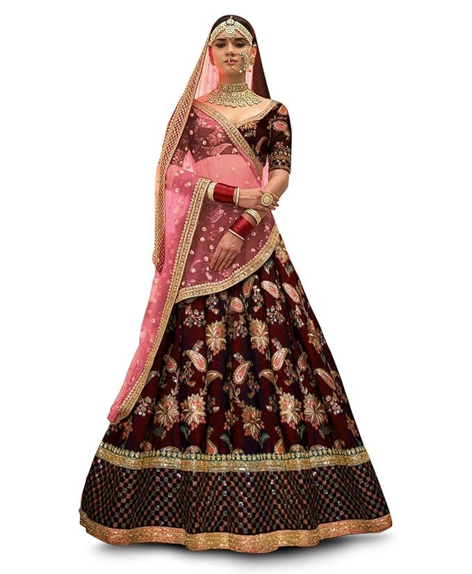 Zeel Clothing Women's Silk Semi-Stitched Lehenga Choli (7034-Wedding-Bridal-New)
